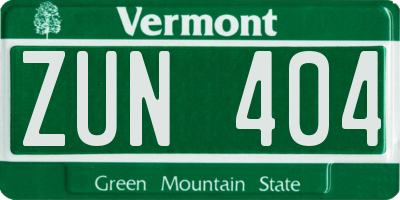 VT license plate ZUN404