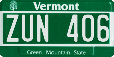 VT license plate ZUN406