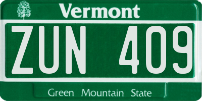 VT license plate ZUN409