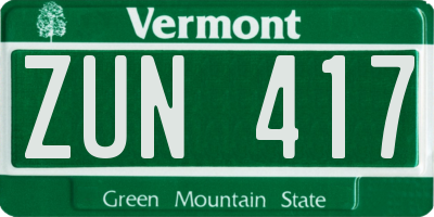 VT license plate ZUN417
