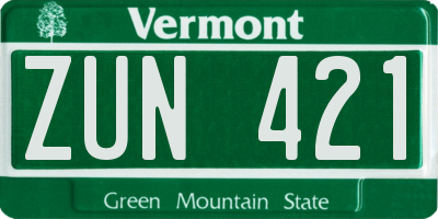 VT license plate ZUN421
