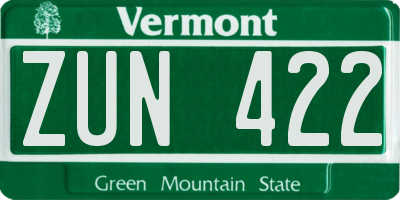 VT license plate ZUN422