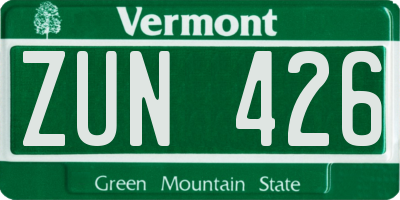 VT license plate ZUN426