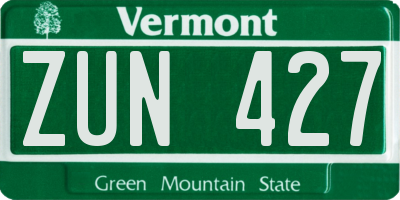 VT license plate ZUN427
