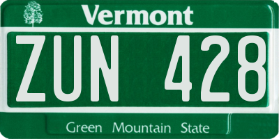 VT license plate ZUN428