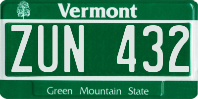 VT license plate ZUN432