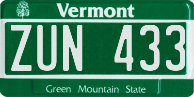 VT license plate ZUN433