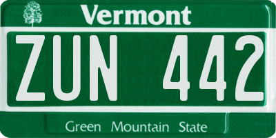VT license plate ZUN442
