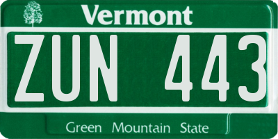 VT license plate ZUN443