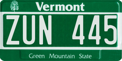 VT license plate ZUN445