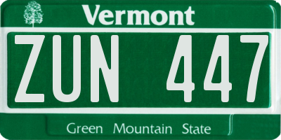 VT license plate ZUN447