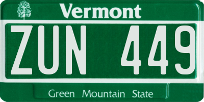 VT license plate ZUN449
