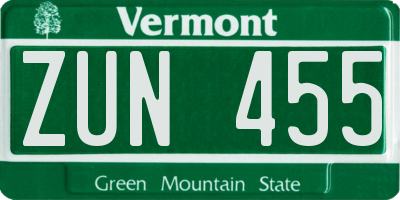 VT license plate ZUN455