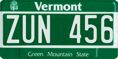 VT license plate ZUN456