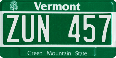 VT license plate ZUN457