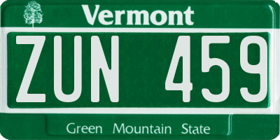 VT license plate ZUN459