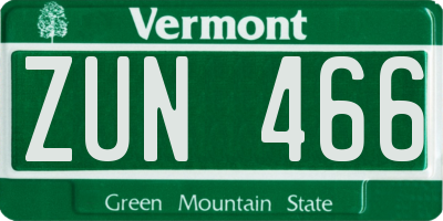 VT license plate ZUN466