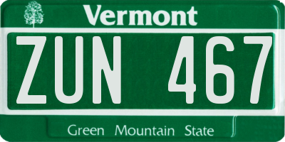 VT license plate ZUN467