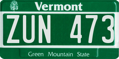 VT license plate ZUN473