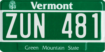 VT license plate ZUN481