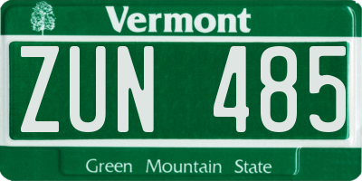 VT license plate ZUN485