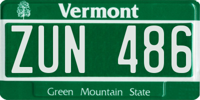 VT license plate ZUN486