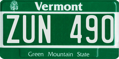 VT license plate ZUN490