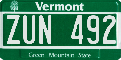 VT license plate ZUN492