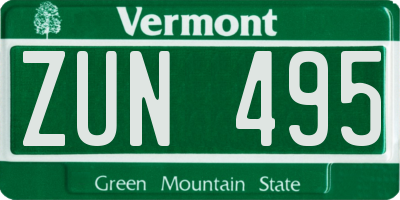 VT license plate ZUN495