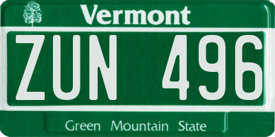 VT license plate ZUN496