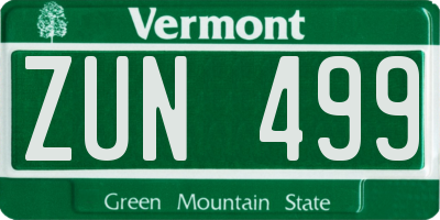 VT license plate ZUN499