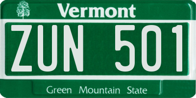 VT license plate ZUN501