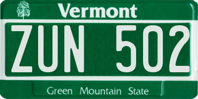 VT license plate ZUN502