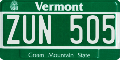 VT license plate ZUN505