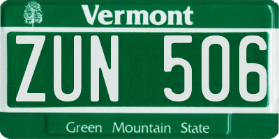 VT license plate ZUN506