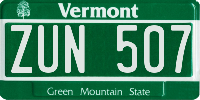 VT license plate ZUN507