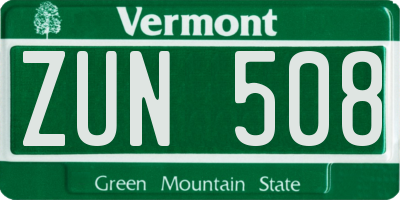 VT license plate ZUN508