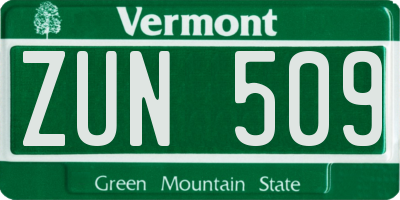 VT license plate ZUN509