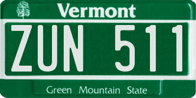 VT license plate ZUN511