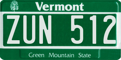 VT license plate ZUN512