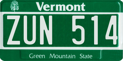 VT license plate ZUN514