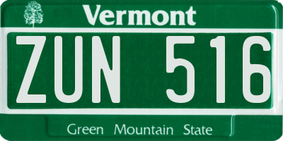VT license plate ZUN516