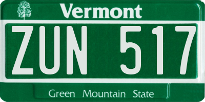 VT license plate ZUN517