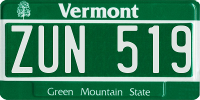VT license plate ZUN519