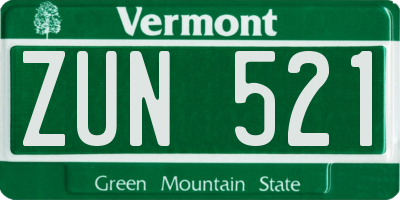 VT license plate ZUN521