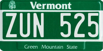 VT license plate ZUN525