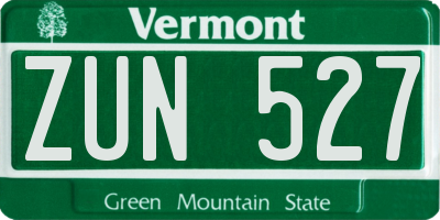 VT license plate ZUN527