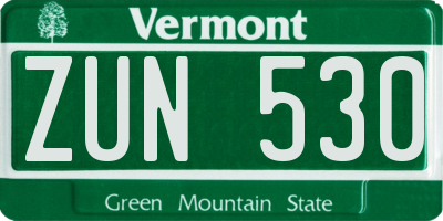 VT license plate ZUN530