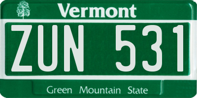 VT license plate ZUN531