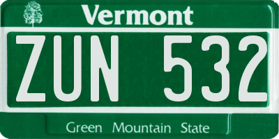 VT license plate ZUN532